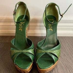 DIOR beautiful green platform wedge sandals.